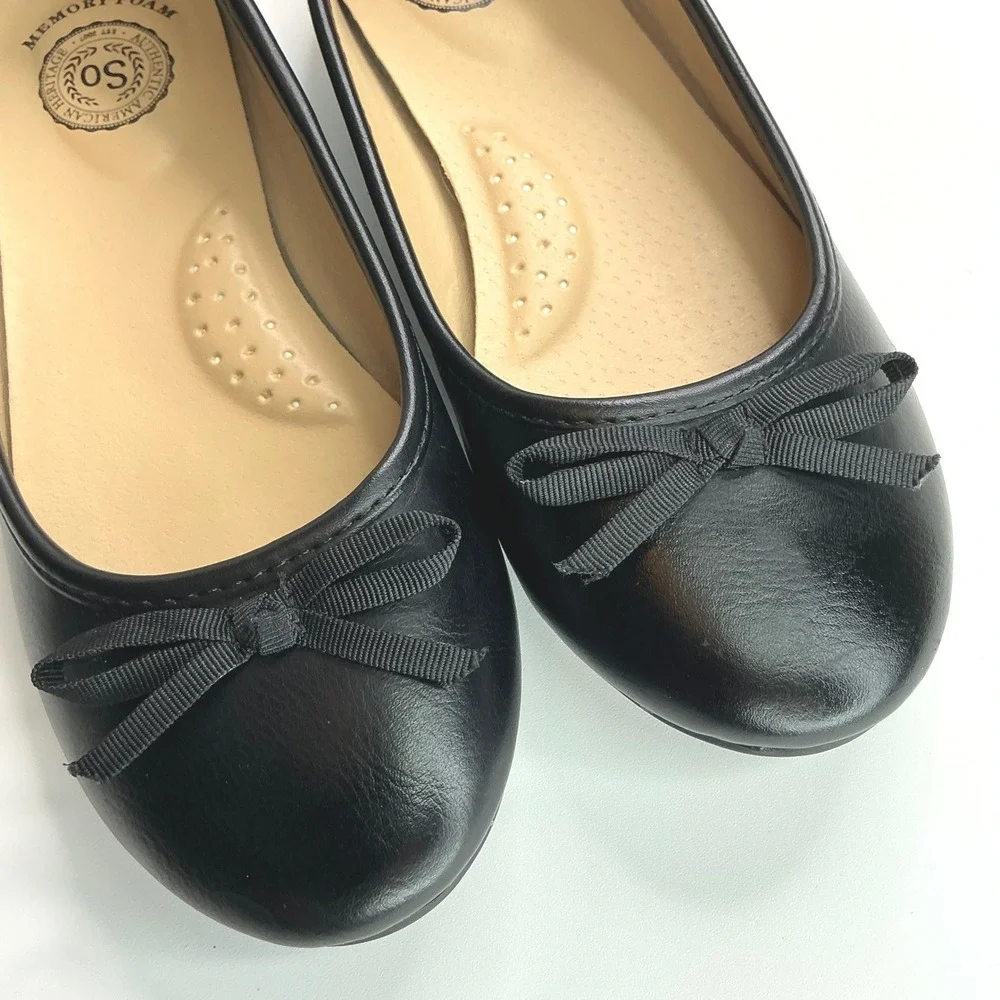 SO Black Ballet Flats Girls Size 1 Memory Foam Bow Detail Classic Dress Shoes